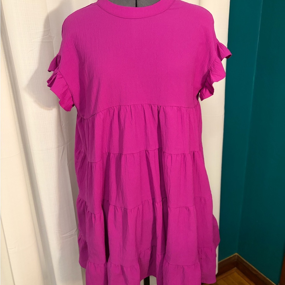 Vibrant Pink Tiered Kids Dress